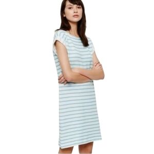 Lou & Grey Blue White Stripe Cotton French Terry Midi Length Dress Size Small